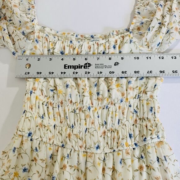 Blue Rain Dress Women S Beige Ditsy Floral Mini Puff Cottagecore Peasant Boho - Picture 6 of 12